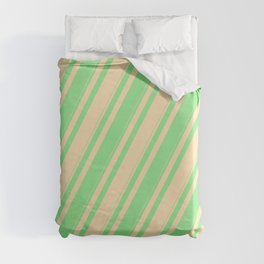 [ Thumbnail: Beige and Light Green Colored Lines Pattern Duvet Cover ]
