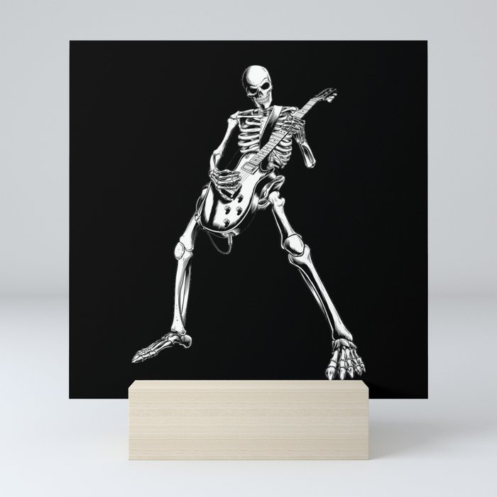 skeleton rockin playing guitar Mini Art Print