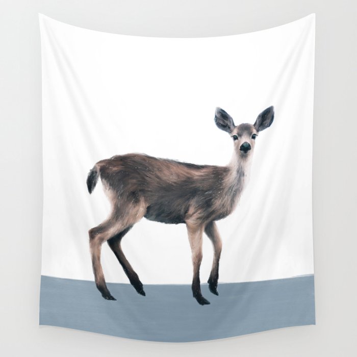 Deer on Slate Blue Wall Tapestry