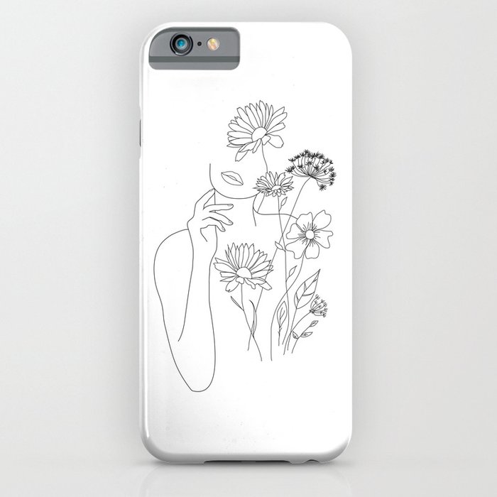 minimal line art woman with flowers iii iphone case