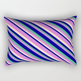 [ Thumbnail: Blue, Sea Green, Orchid, and Beige Colored Striped/Lined Pattern Rectangular Pillow ]