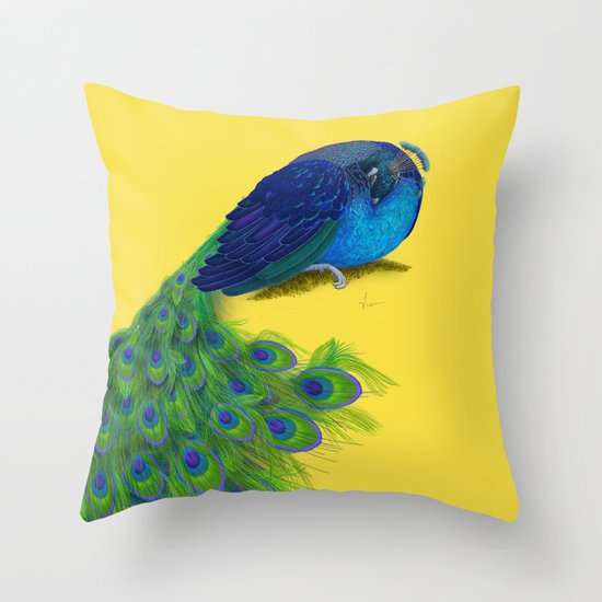 The Beauty That Sleeps - Vertical Peacock Painting Throw Pillow