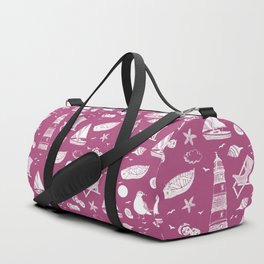 Magenta And White Summer Beach Elements Pattern Duffle Bag