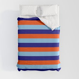 [ Thumbnail: Blue, Red, and Light Sky Blue Colored Pattern of Stripes Duvet Cover ]