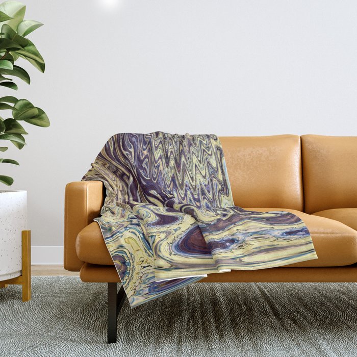 Purple And Yellow Fluid Paint Throw Blanket