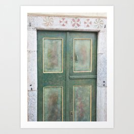 Santorini Oia Green Door Dream #1 #minimal #wall #decor #art #society6 Art Print
