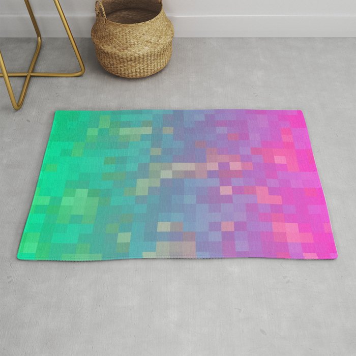 geometric pixel square pattern abstract background in pink purple blue green Rug