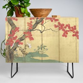 Maple Tree Japanese Edo Period Six-Panel Gold Leaf Screen Credenza
