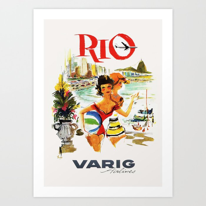 Rio de Janeiro Vintage Travel Poster 1930s / Travel Art Poster / Rio Wall Art / Varig Airlines, Brazil Art Print