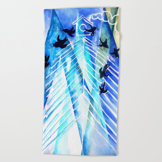 Black Birds Beach Towel