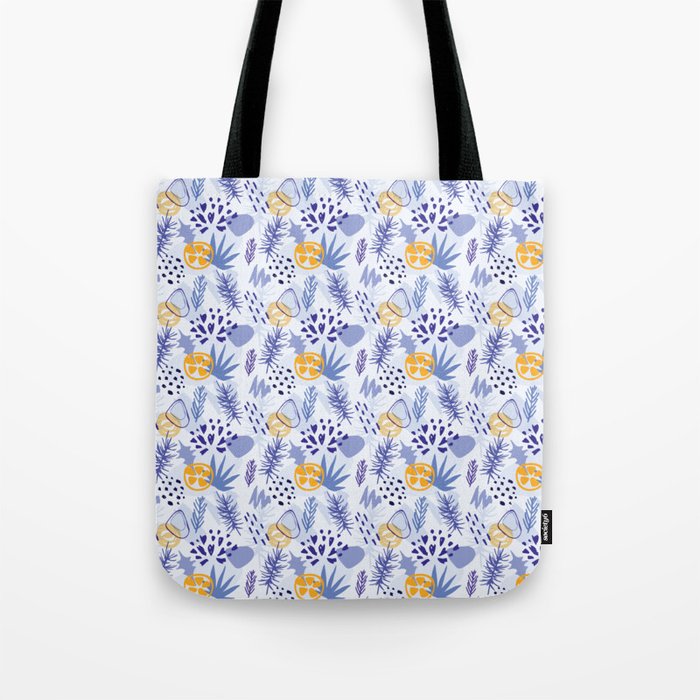 Winter blue leaves abstract pattern Tote Bag