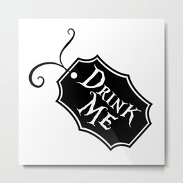 "Drink Me" Alice in Wonderland styled Bottle Tag Design in Black & White Metal Print