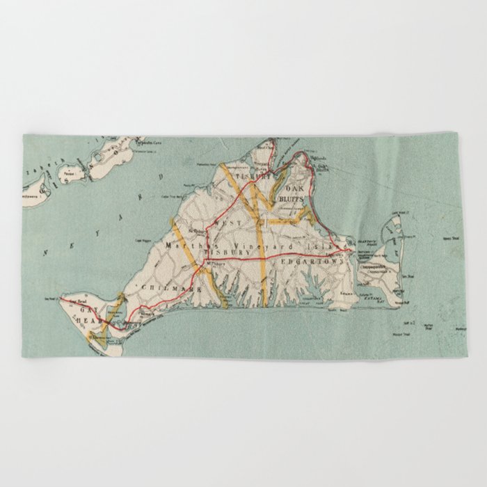 Vintage Map of Martha's Vineyard (1917) Beach Towel