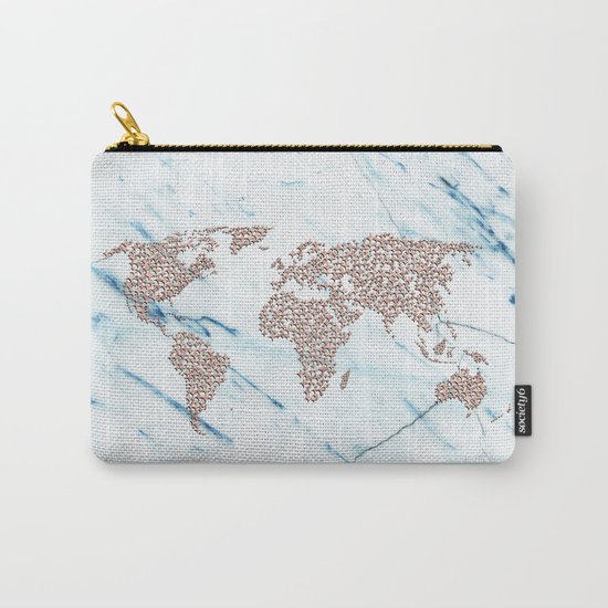 Rosegold Stars on Blue Marble World Map Carry-All Pouch