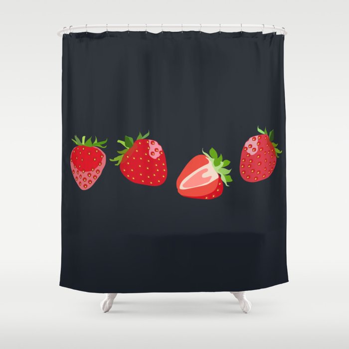 Strawberry - Colorful Summer Vibes Berry Art Design on Dark Blue Shower Curtain