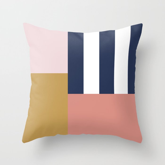 All Modern Navy Cream Pink Yellow Peach Colorblock Throw Pillow