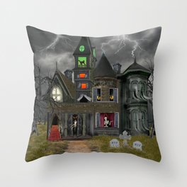 16x16 Multicolor Halloween Horror Houses Mansfield Ohio State Reformatory Horror House Throw Pillow