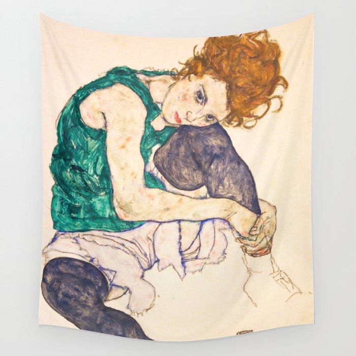 Egon Schiele "Seated Woman with Legs Drawn Up" Wall Tapestry