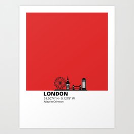 London Alizarin Crimson Art Print | Digital, Alizarin Crimson, Ferris Wheel, London Eye, Tower Bridge, Pop Art, Travel, Souvenir, Famous, Illustration 