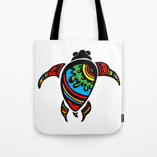 Colorful Abstract Tribal Sea Turtle Tote Bag