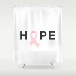 Breast Cancer Awareness Hope with Pink Ribbon Shower Curtain | Typography, Graphicdesign, Awareness, Inspirational, Saying, Quote, Cancer, Inspiring, Simple, Breastcancer 