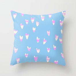 Valentines Hearts Watercolor Purple Pink Dashes Blue Throw Pillow