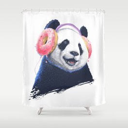 Panda in headphones Shower Curtain