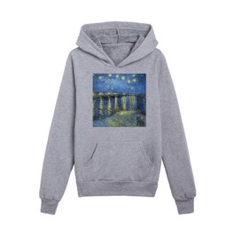 Vincent van Gogh Starry Night Over the Rhone (1888) enhanced with artificial intelligence Kids Pullover Hoodies