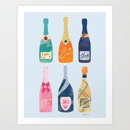 Champagne Bottles - Blue Ver. Art Print