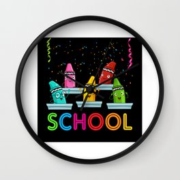 School Pens Gift Idea Design Motif Wall Clock | Ink, Eraser, Coloringbook, Paper, Blob, Book, Crayon, Refill, Ballpointpen, Graphicdesign 