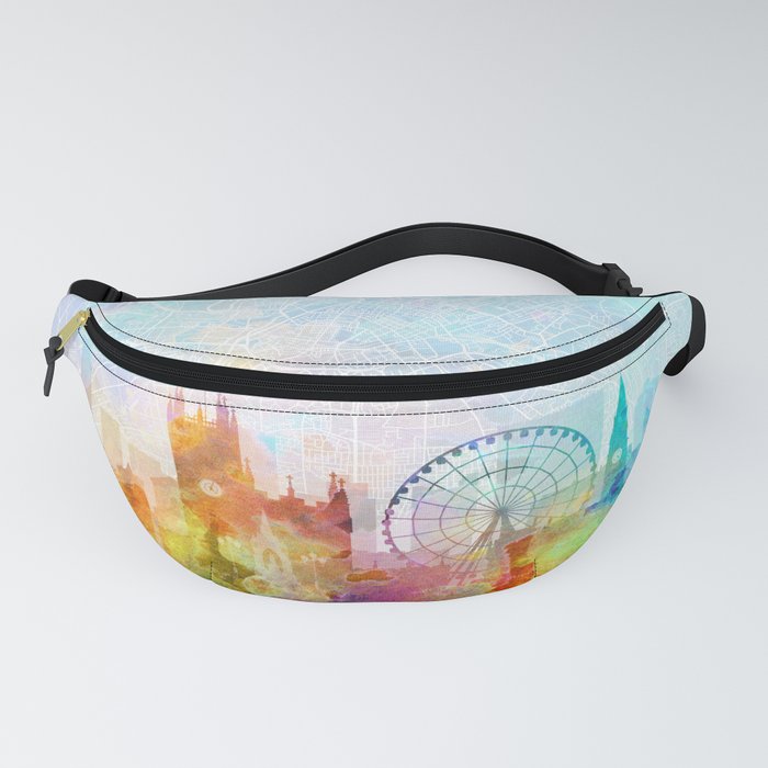 Manchester Skyline Map Watercolor, Print by Zouzounio Art Fanny Pack