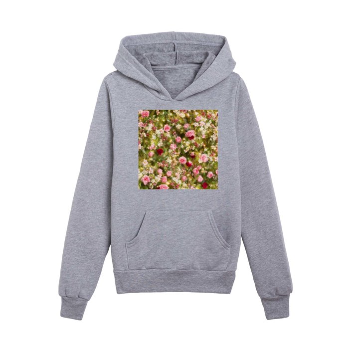 Trendy Blush Pink Rose On Spring Field Collection Kids Pullover Hoodie