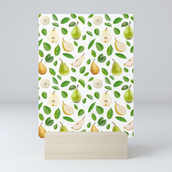 Pears and leaves - yellow, green and white Mini Art Print