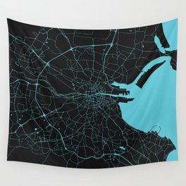 Dublin Ireland Black on Turquoise Street Map Wall Tapestry