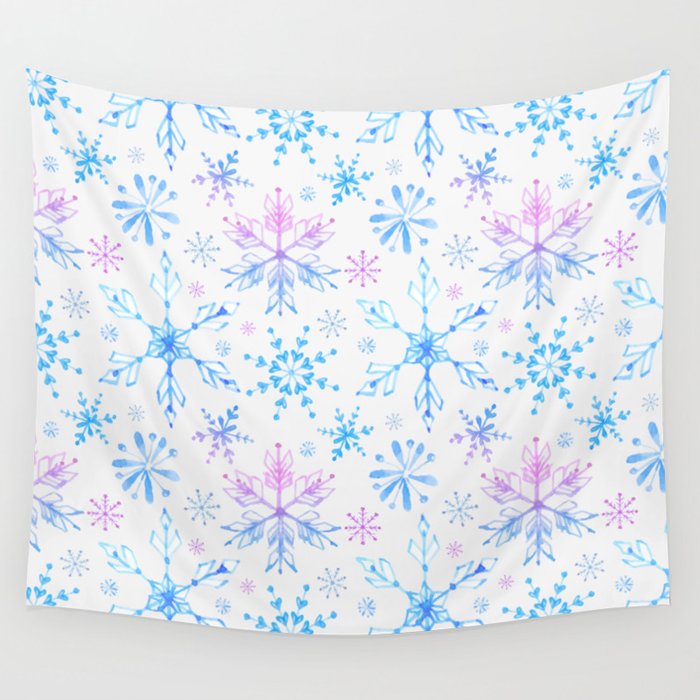 Christmas Pattern Hand Drawn Watercolor Snowflake Wall Tapestry