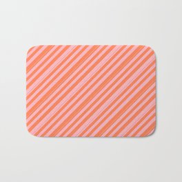 [ Thumbnail: Coral & Light Pink Colored Stripes/Lines Pattern Bath Mat ]