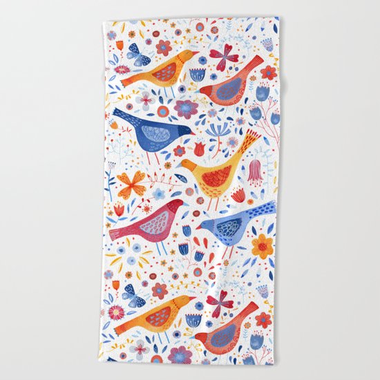 Birds in a Garden Beach Towel
