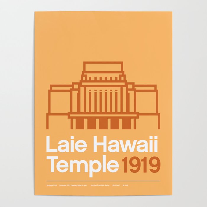 Laie Hawaii Temple - Yellow Poster