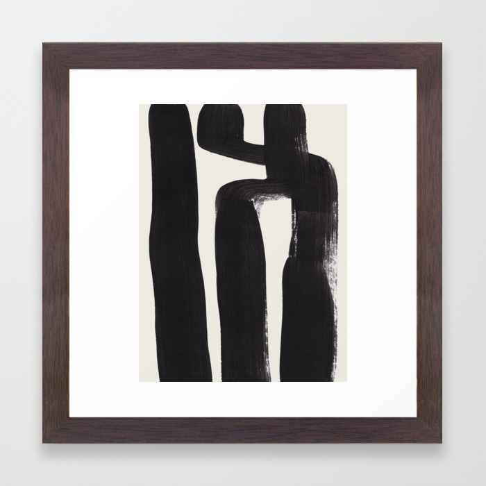 Mid Century Modern Minimalist Abstract Art Brush Strokes Black