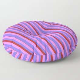 [ Thumbnail: Violet, Medium Slate Blue & Red Colored Lined Pattern Floor Pillow ]