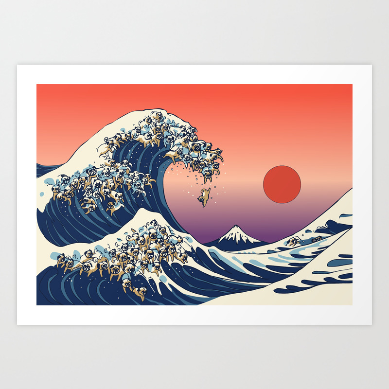 The Great Wave of Pug Art Print by 