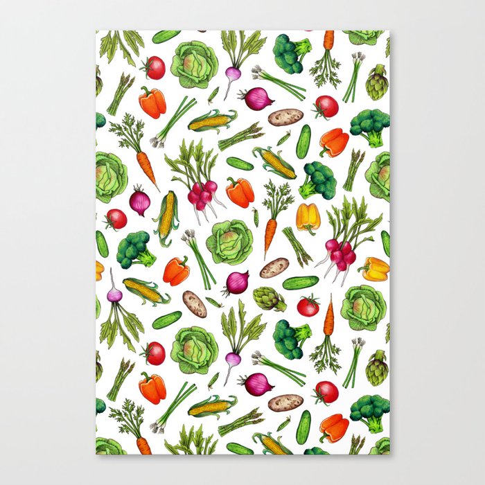 Vegetable Garden - Summer Pattern With Colorful Veggies Canvas Print