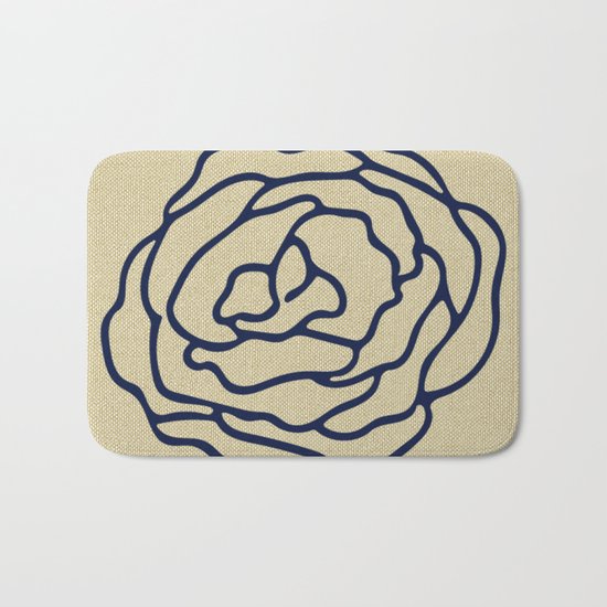 Rose Nautical Navy Blue on Linen Bath Mat