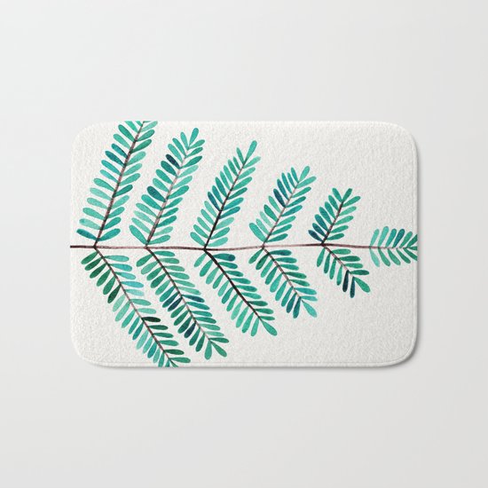 Turquoise Leaflets Bath Mat