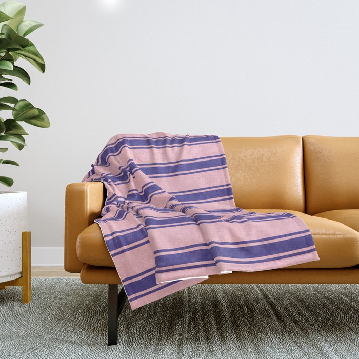 Pink and Dark Slate Blue Colored Pattern of Stripes Throw Blanket