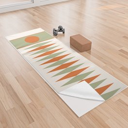Abstract Geometric Sunrise 14 in Sage Green Orange Yoga Towel