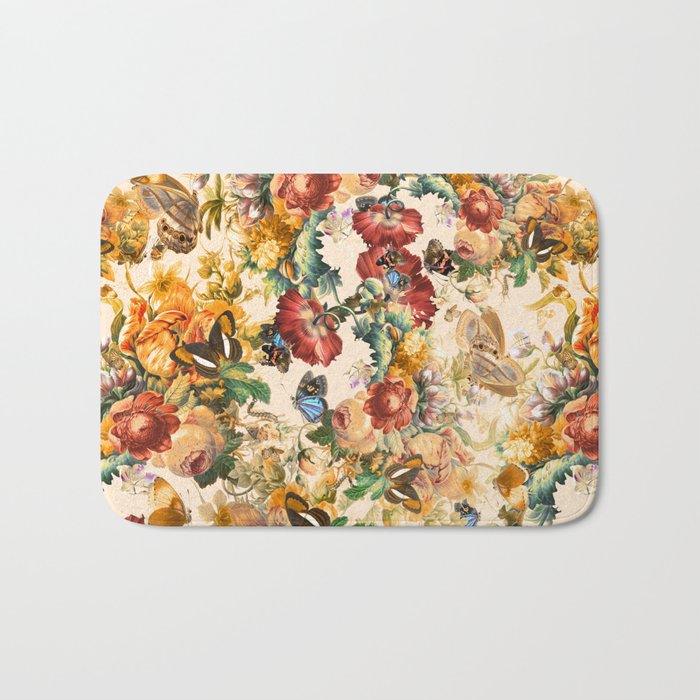Butterfly and Floral Pattern Bath Mat