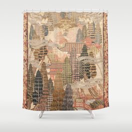 Antique 1920's Chinese Art Deco Abstract Landscape Tapestry Shower Curtain