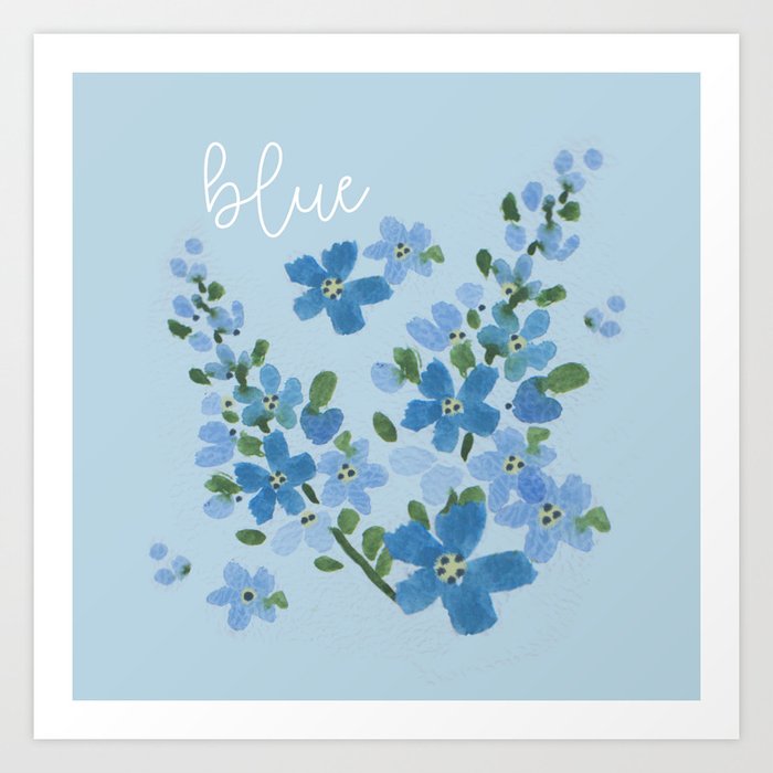 Blue flowers on a blue background Art Print