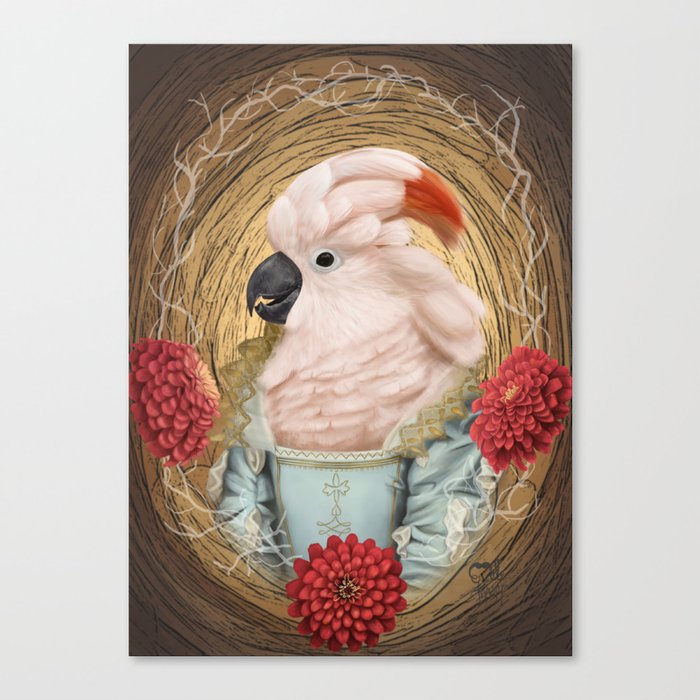 The Moluccan Cockatoo with Zinnias Canvas Print